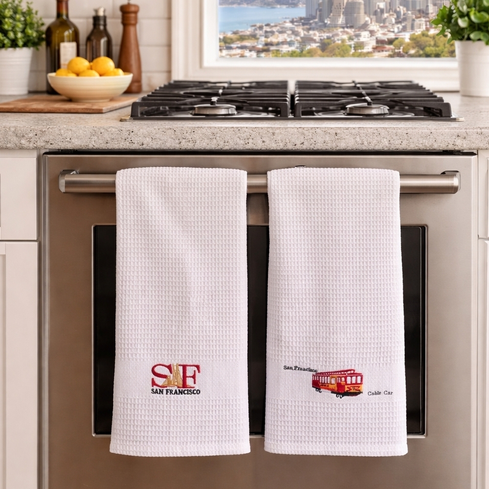 NWOT San Francisco Kitchen Towels - Set of 2 White Waffle Weave 18" X 29" Each